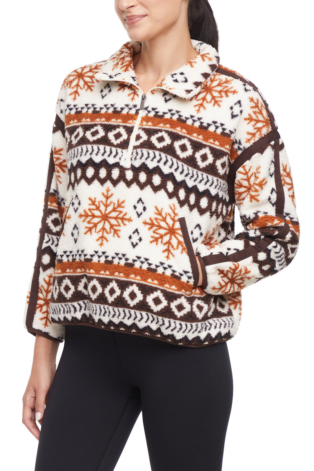 Caliste 1/4 Zip Sherpa Pullover, front view, showing visible design features and texture of the soft knit fabric..