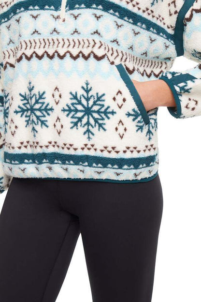 Caliste 1/4 Zip Sherpa Pullover, alternate angle view, showing visible design features and texture of the soft knit fabric.. 