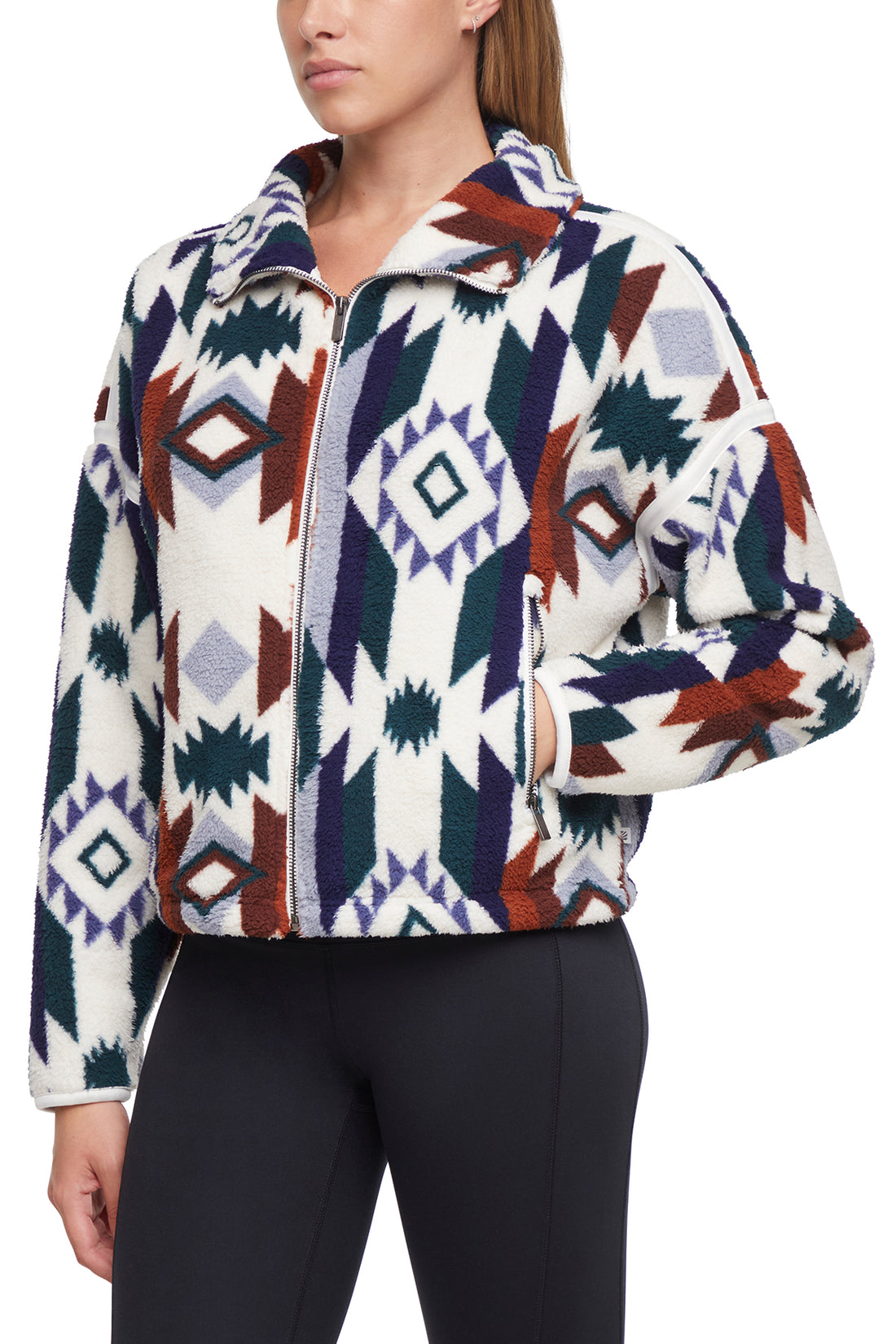 Blair Sherpa Jacket, alternate angle view, showing visible design features and texture of the smooth woven fabric.. 