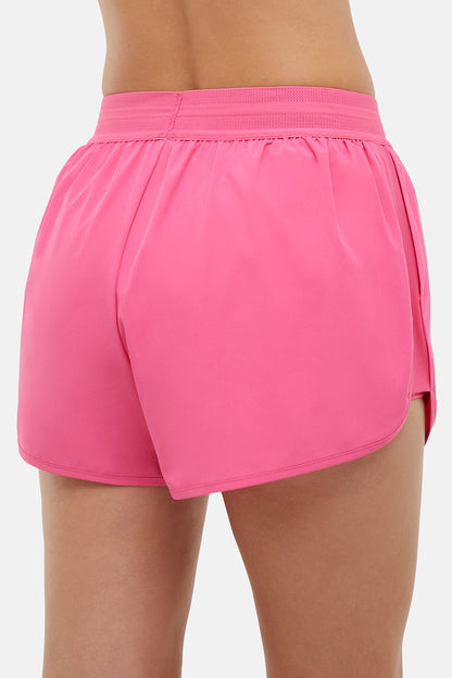 Flora Woven Short, back view, showing visible design features and texture of the soft knit fabric. 