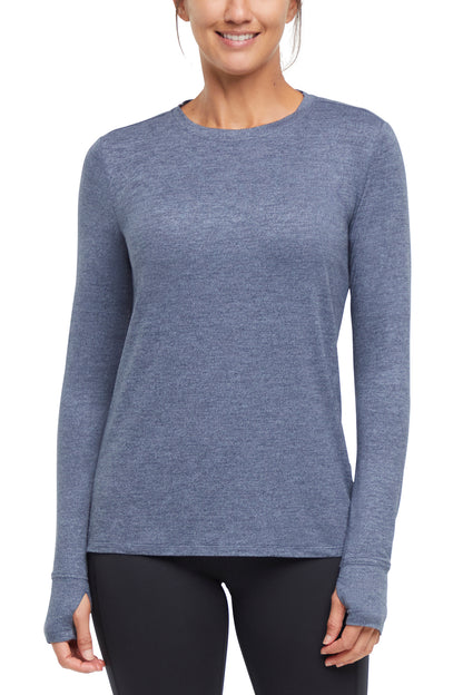 Harper Long Sleeve Top, front view, showing visible design features and texture of the soft knit fabric.. 