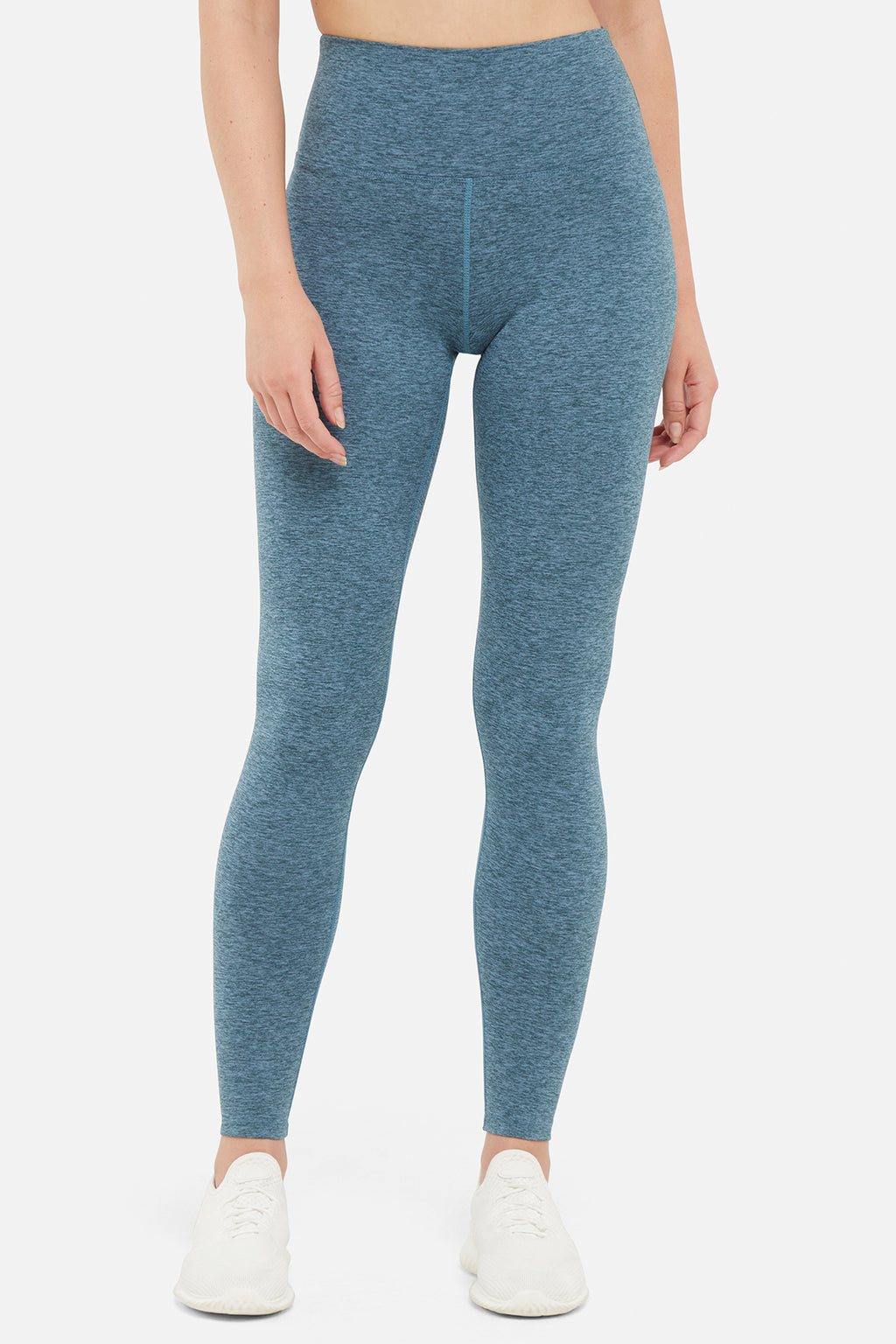 Luna Legging, back view, showing visible design features and texture of the stretch knit fabric.. #color_heather-tidal