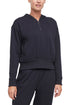 Roxie 1/4 Zip Hoodie, alternate angle view, showing visible design features and texture of the soft fleece fabric.. 