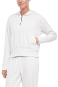 Roxie 1/4 Zip Hoodie, front view, showing visible design features and texture of the soft fleece fabric. #color_nimbus-cloud