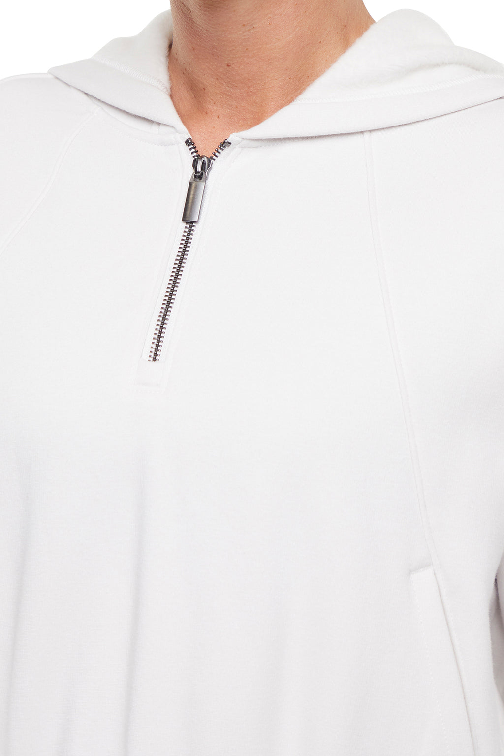 Roxie 1/4 Zip Hoodie, back view, showing visible design features and texture of the soft fleece fabric. #color_nimbus-cloud