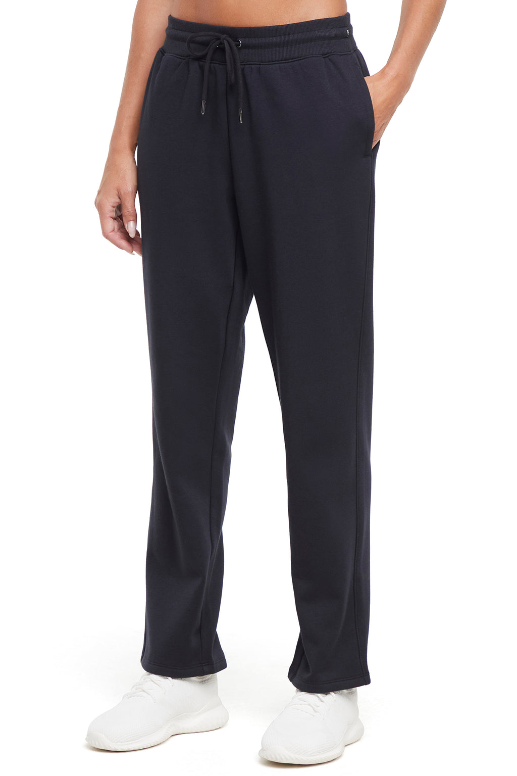 Roxie Pant, alternate angle view, showing visible design features and texture of the durable stretch fabric. #color_black