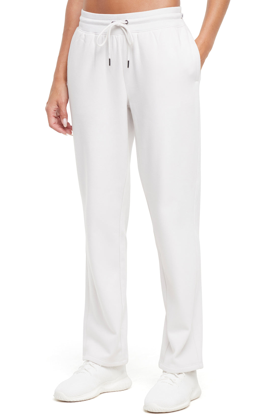 Roxie Pant, front view, showing visible design features and texture of the durable stretch fabric.. 
