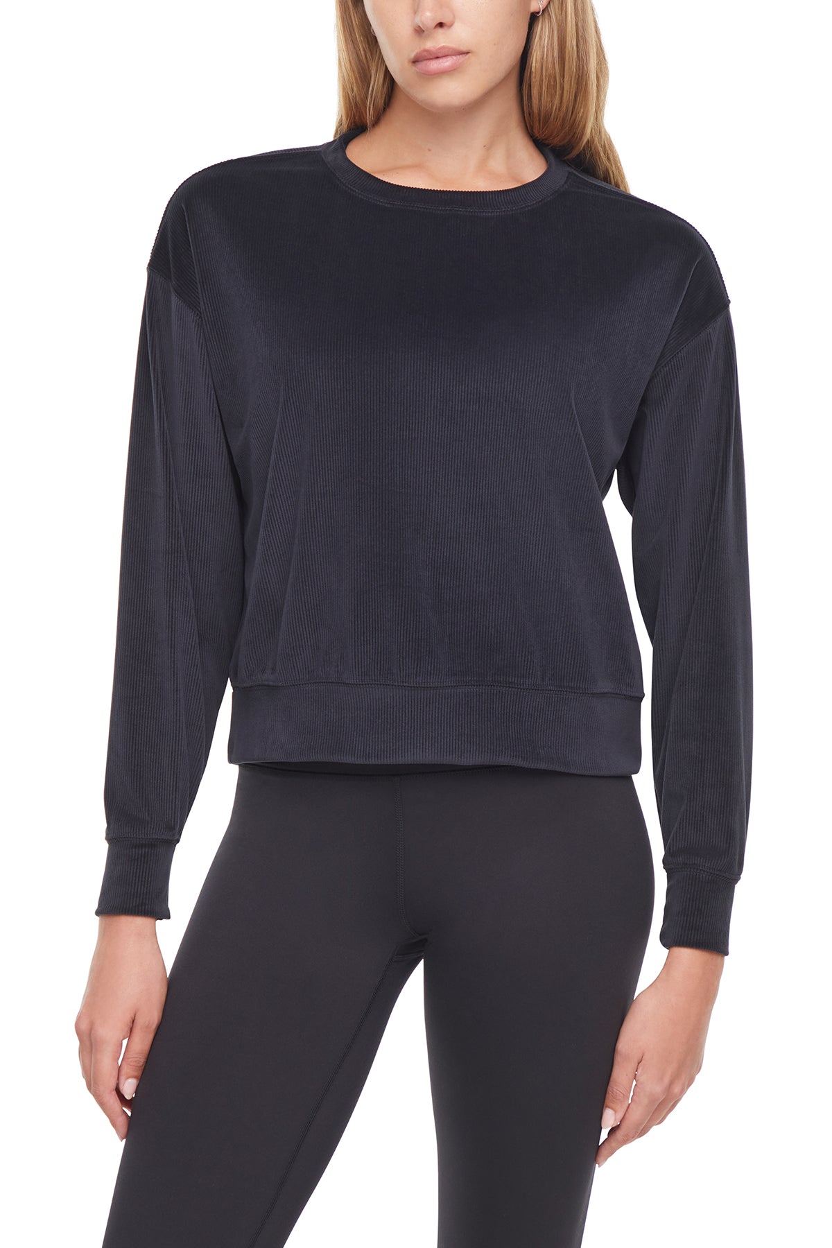 Stormi Sweatshirt, alternate angle view, showing visible design features and texture of the soft knit fabric.. 