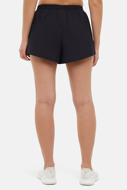 Tara Woven Short, close-up view of fabric and stitching, showing visible design features and texture of the soft knit fabric. 