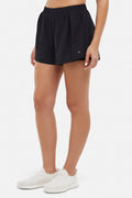 Tara Woven Short, alternate angle view, showing visible design features and texture of the soft knit fabric. #color_black