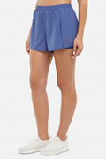 Tara Woven Short, alternate angle view, showing visible design features and texture of the soft knit fabric. . #color_gray-blue