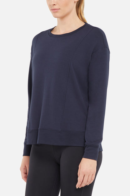 Maisha Long Sleeve Pullover, alternate angle view, showing visible design features and texture of the soft knit fabric.. 