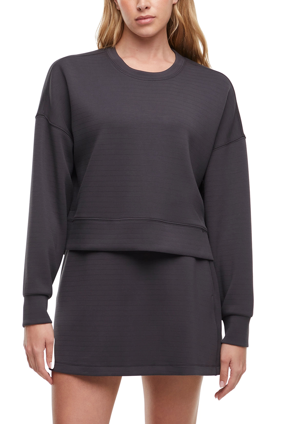 Becky Long Sleeve Crew Neck, alternate angle view, showing visible design features and texture of the soft knit fabric.