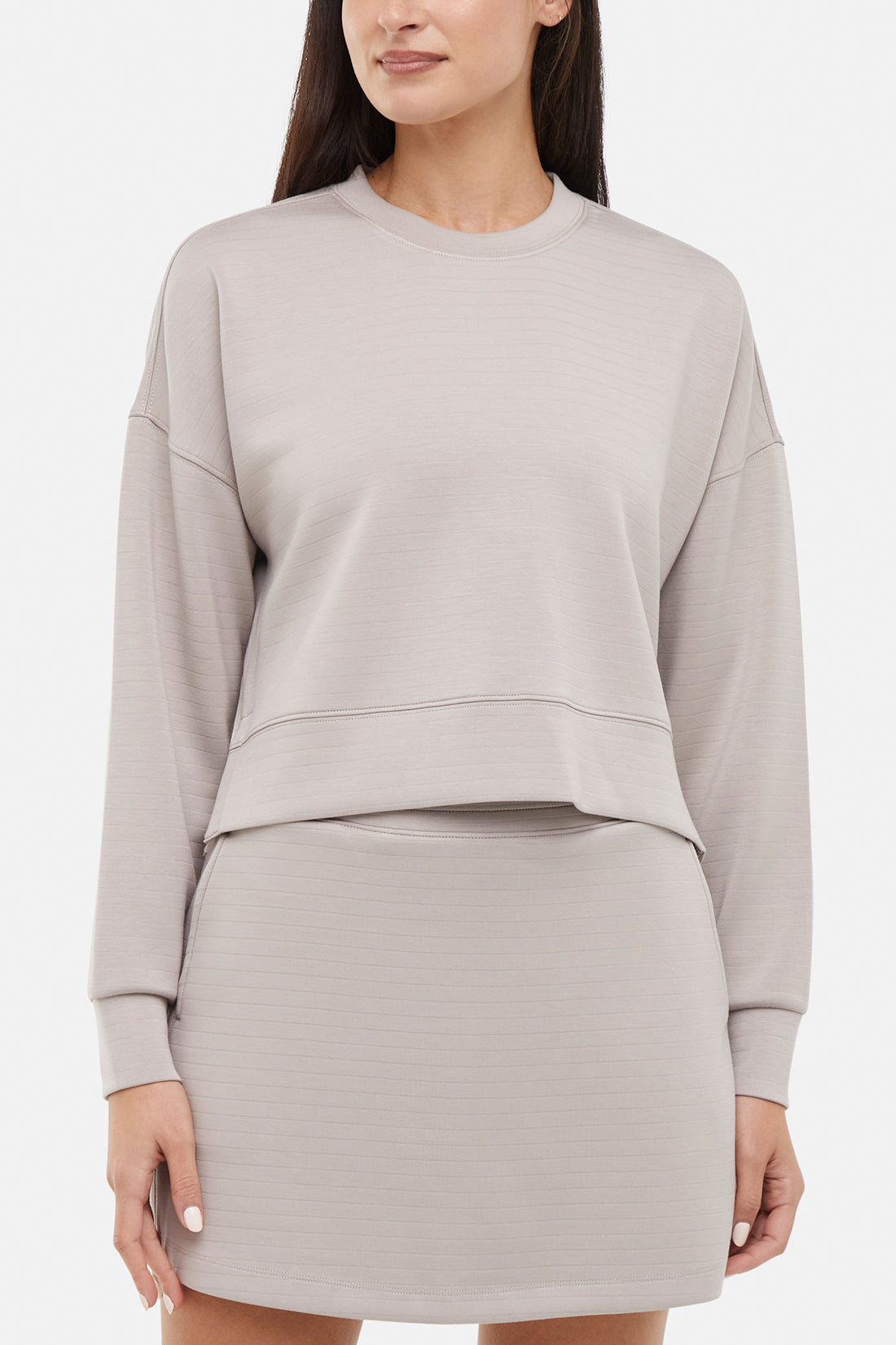 Becky Long Sleeve Crew Neck, alternate angle view, showing visible design features and texture of the soft knit fabric. 