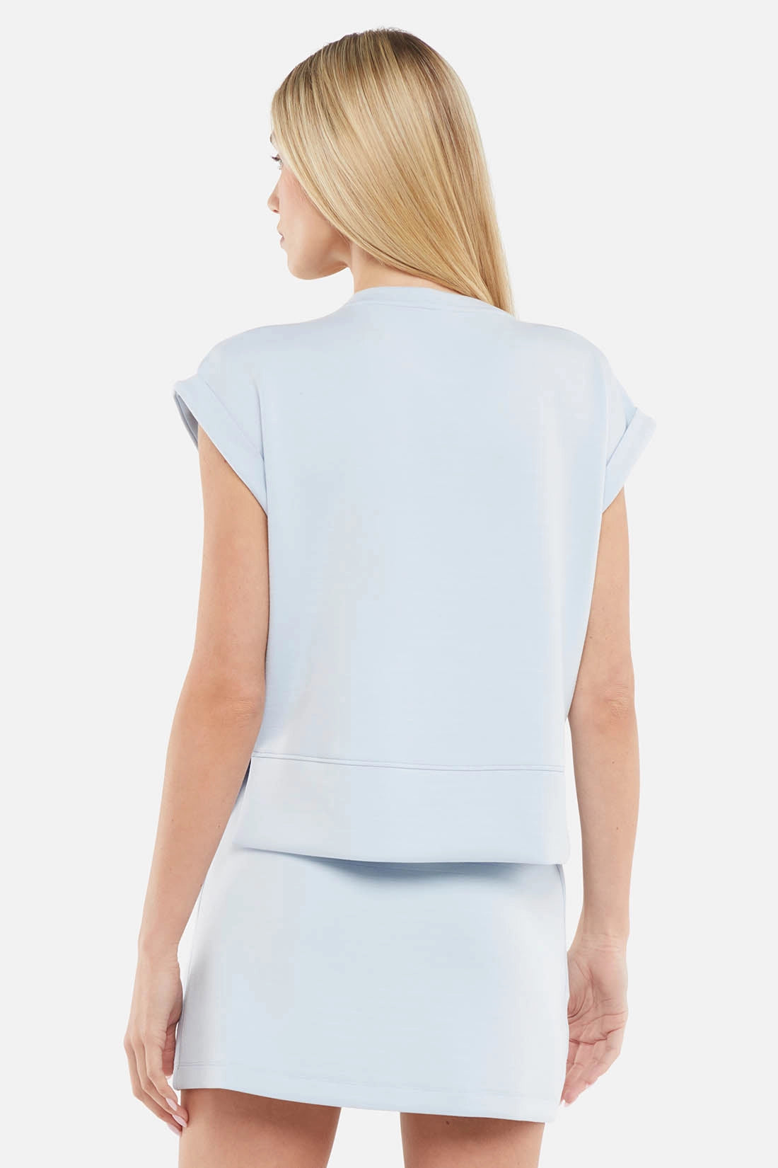 Becky Short Sleeve Crew Neck Top, alternate angle view, showing visible design features and texture of the soft knit fabric.