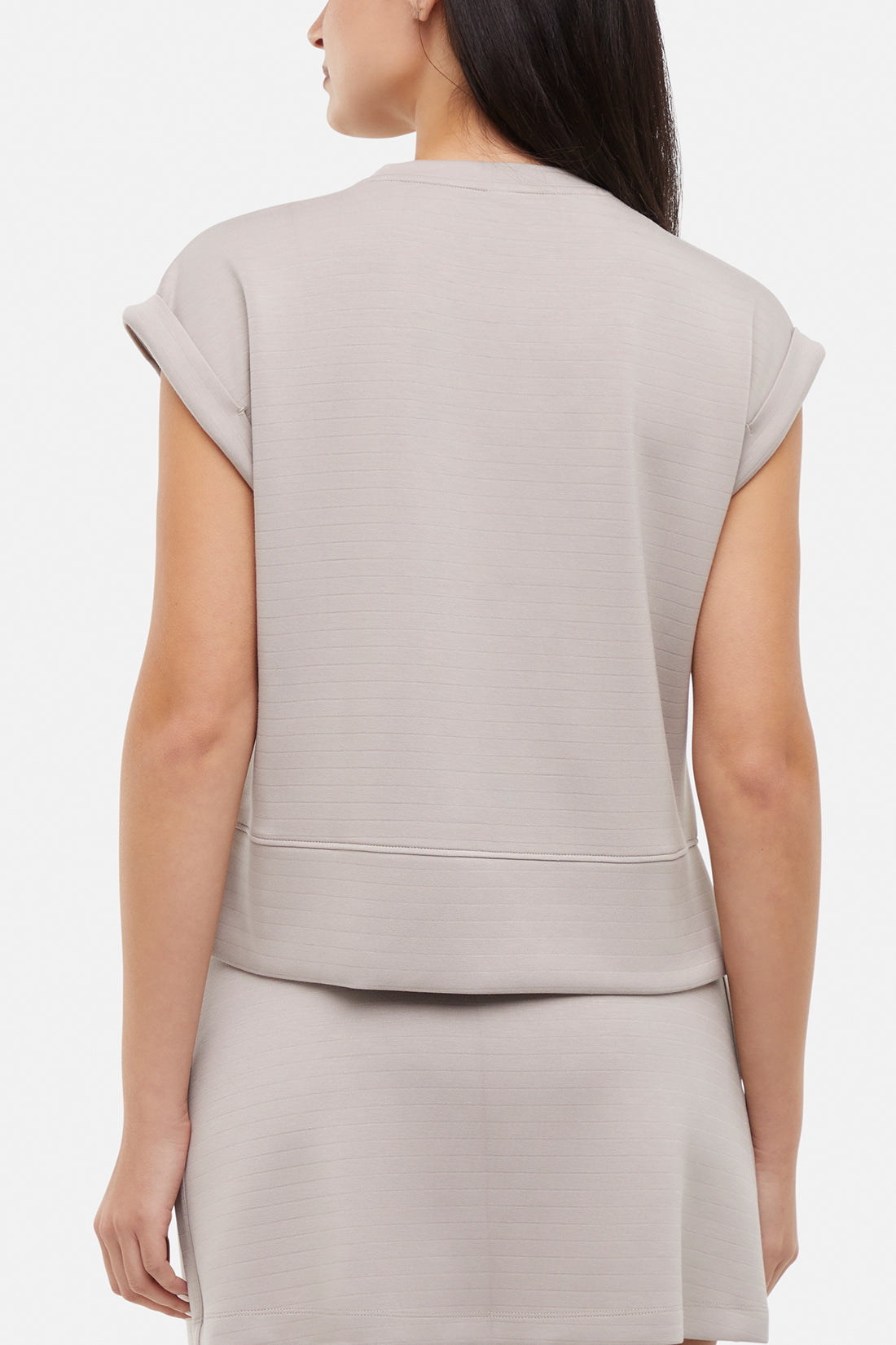 Becky Short Sleeve Crew Neck Top, alternate angle view, showing visible design features and texture of the soft knit fabric.