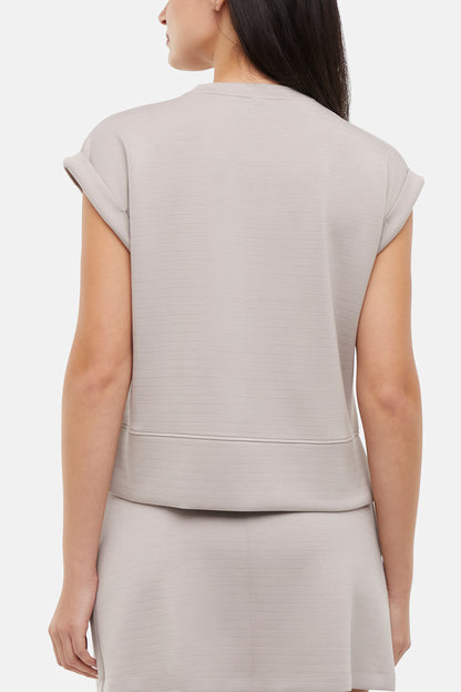 Becky Short Sleeve Crew Neck Top, alternate angle view, showing visible design features and texture of the soft knit fabric.