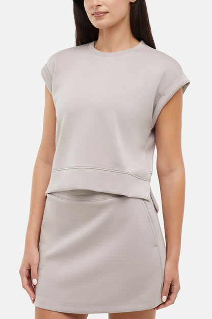 Becky Short Sleeve Crew Neck Top, alternate angle view, showing visible design features and texture of the soft knit fabric.