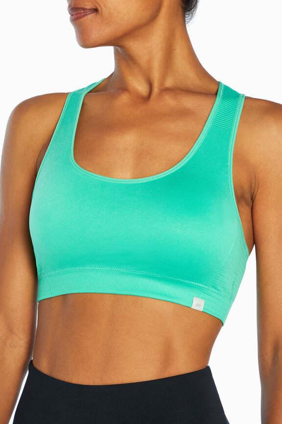 Haley Seamless Sports Bra, alternate angle view, showing visible design features and texture of the soft knit fabric.. 