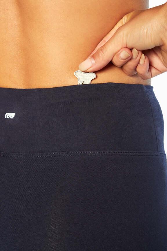 Carrie Tummy Control Mid Calf Capri, alternate angle view, showing visible design features and texture of the soft knit fabric.. 