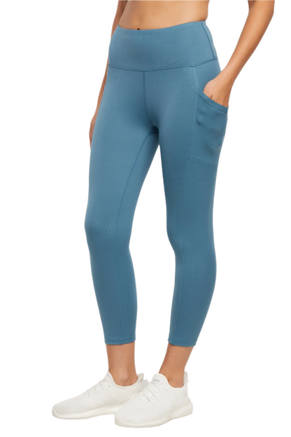 Drew Side Pocket Tummy Control Mid Calf Capri - Tapestry, front view, showing visible design features and texture of the soft knit fabric.. 