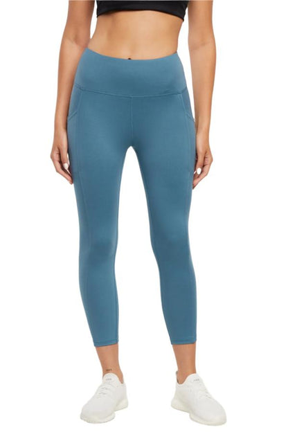 Drew Side Pocket Tummy Control Mid Calf Capri - Tapestry, alternate angle view, showing visible design features and texture of the soft knit fabric.. 