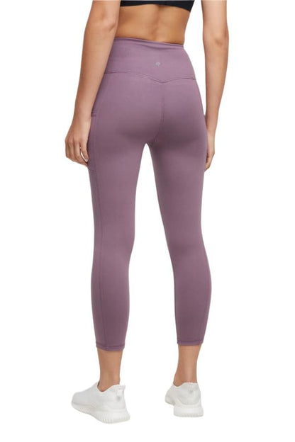 Drew Side Pocket Tummy Control Mid Calf Capri - Black Plum, back view, showing visible design features and texture of the soft knit fabric.. 