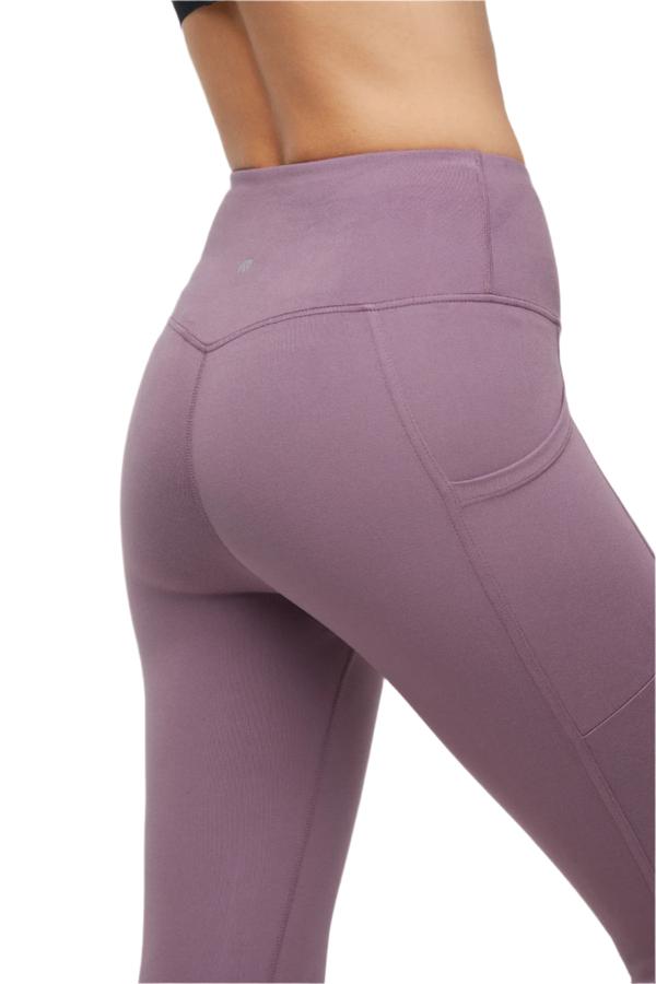 Drew Side Pocket Tummy Control Mid Calf Capri - Black Plum, close-up view of fabric and stitching, showing visible design features and texture of.. 