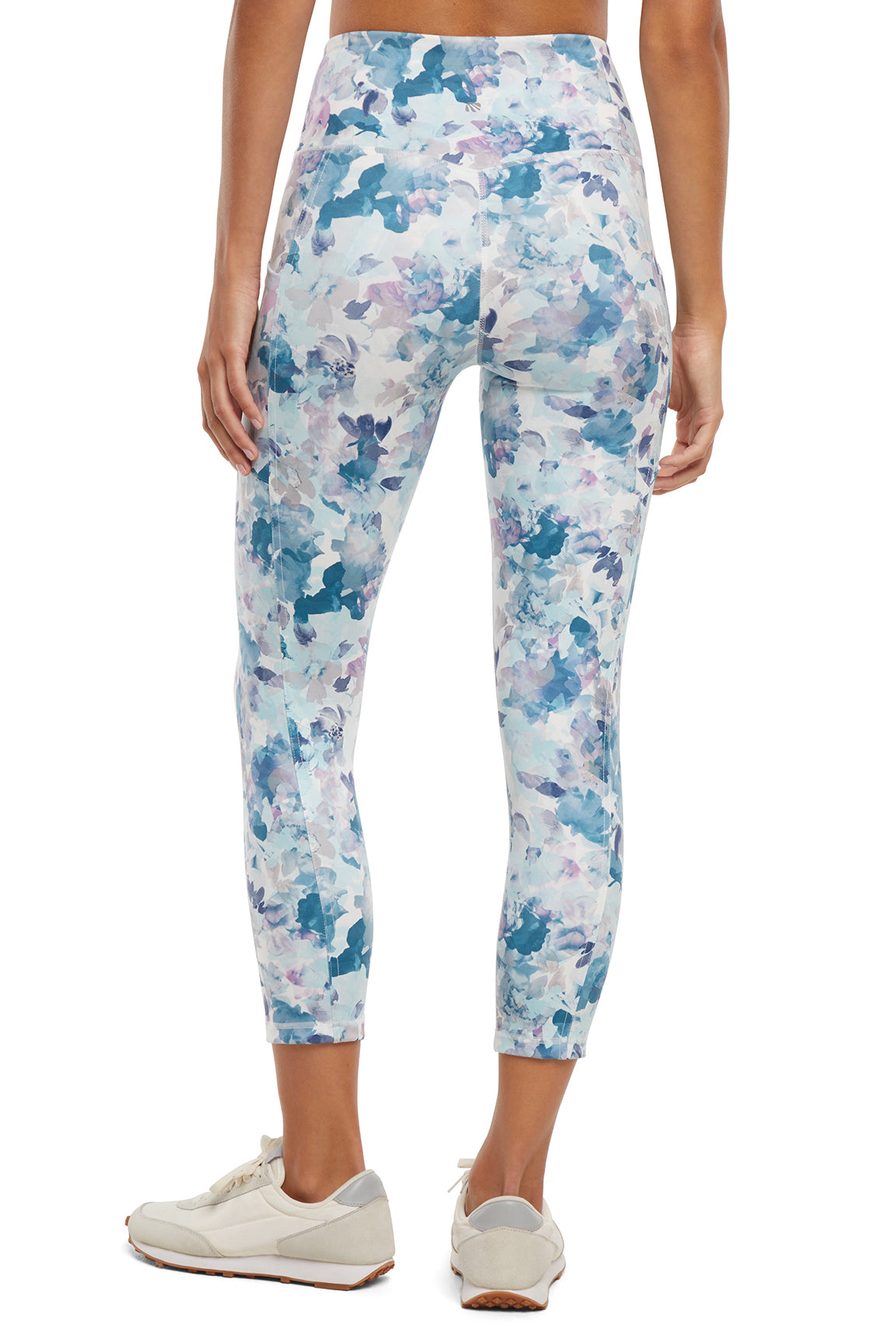 Drew Side Pocket Tummy Control Mid Calf Capri - Tapestry Full Bloom, back view, showing visible design features and texture of the soft knit fabric.. 