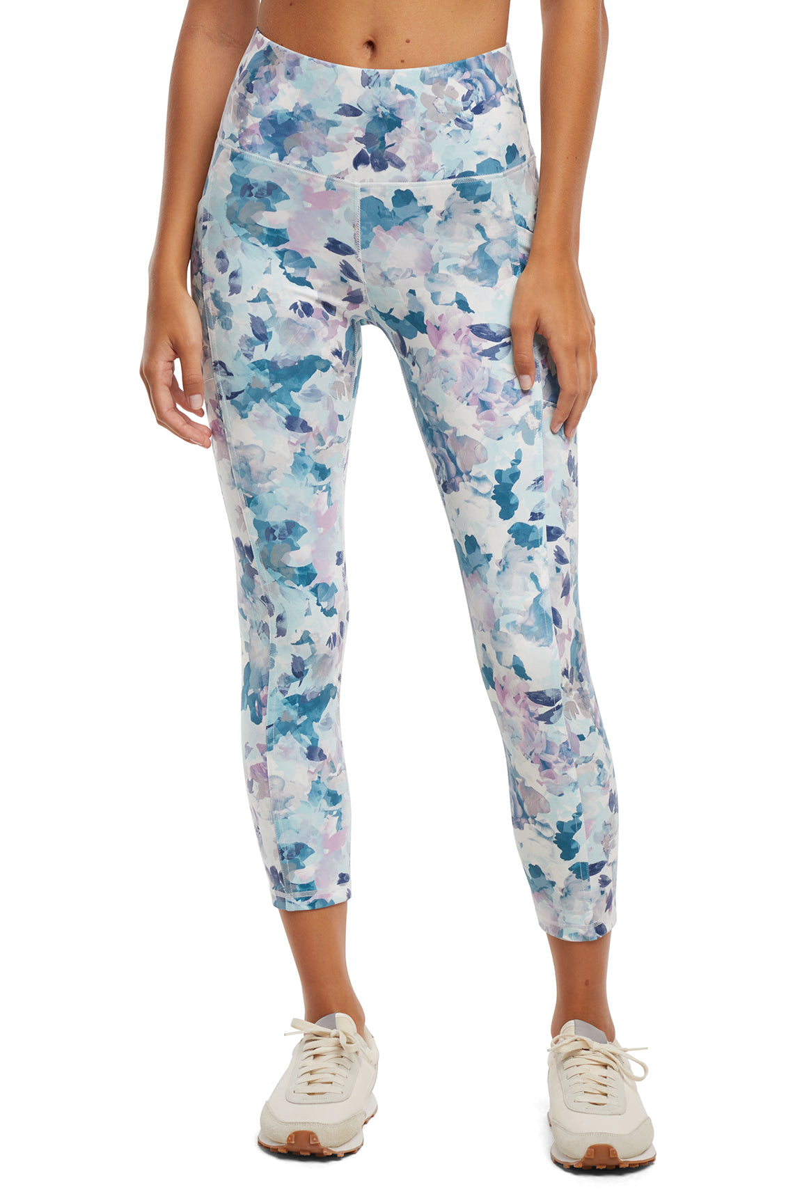 Drew Side Pocket Tummy Control Mid Calf Capri - Tapestry Full Bloom, front view, showing visible design features and texture of the soft knit fabric.. 