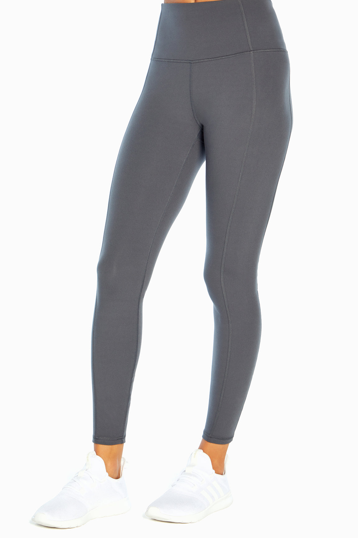 Olivia High Rise Tummy Control Legging - Turbulence, alternate angle view, showing visible design features and texture of the stretch knit fabric.. 