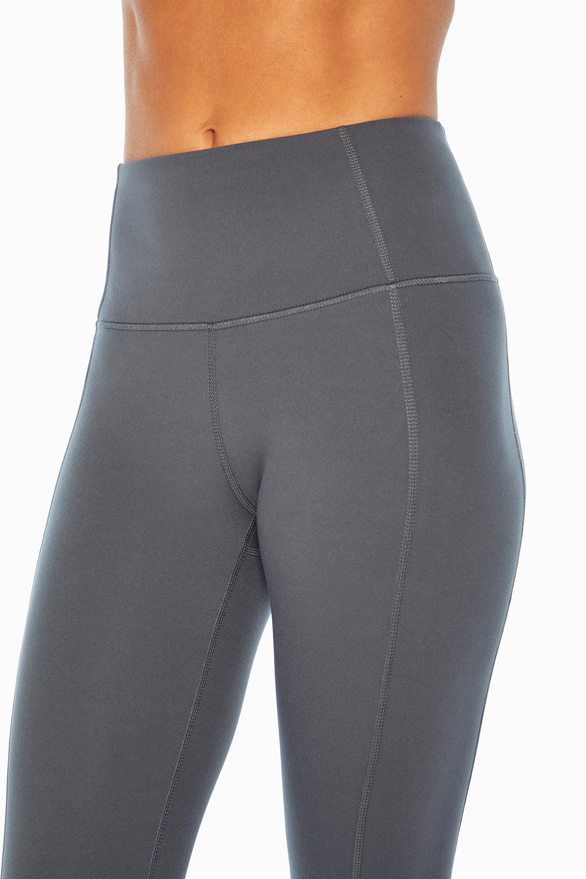 Olivia High Rise Tummy Control Legging - Turbulence, alternate angle view, showing visible design features and texture of the stretch knit fabric.. 
