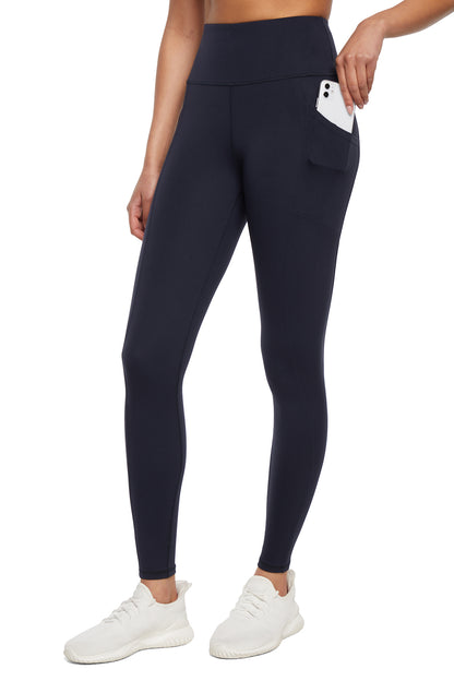 Cameron Side Pocket Tummy Control Legging, front view, showing visible design features and texture of the stretch knit fabric.. 