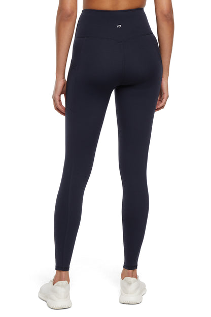 Cameron Side Pocket Tummy Control Legging, close-up view of fabric and stitching, showing visible design features and texture of the stretch knit.. 