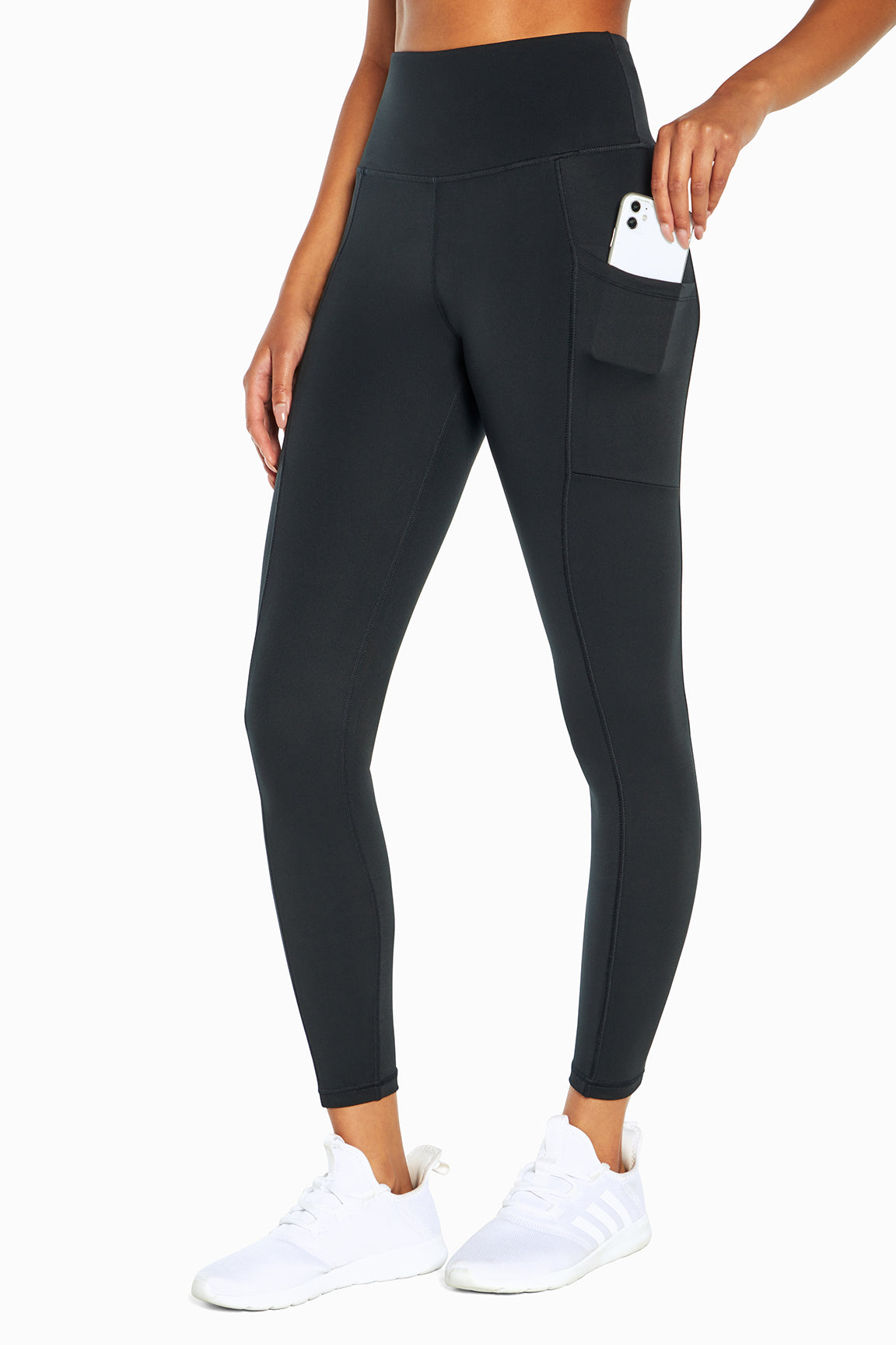 Talia Side Pocket Tummy Control Legging, alternate angle view, showing visible design features and texture of the stretch knit fabric.. 