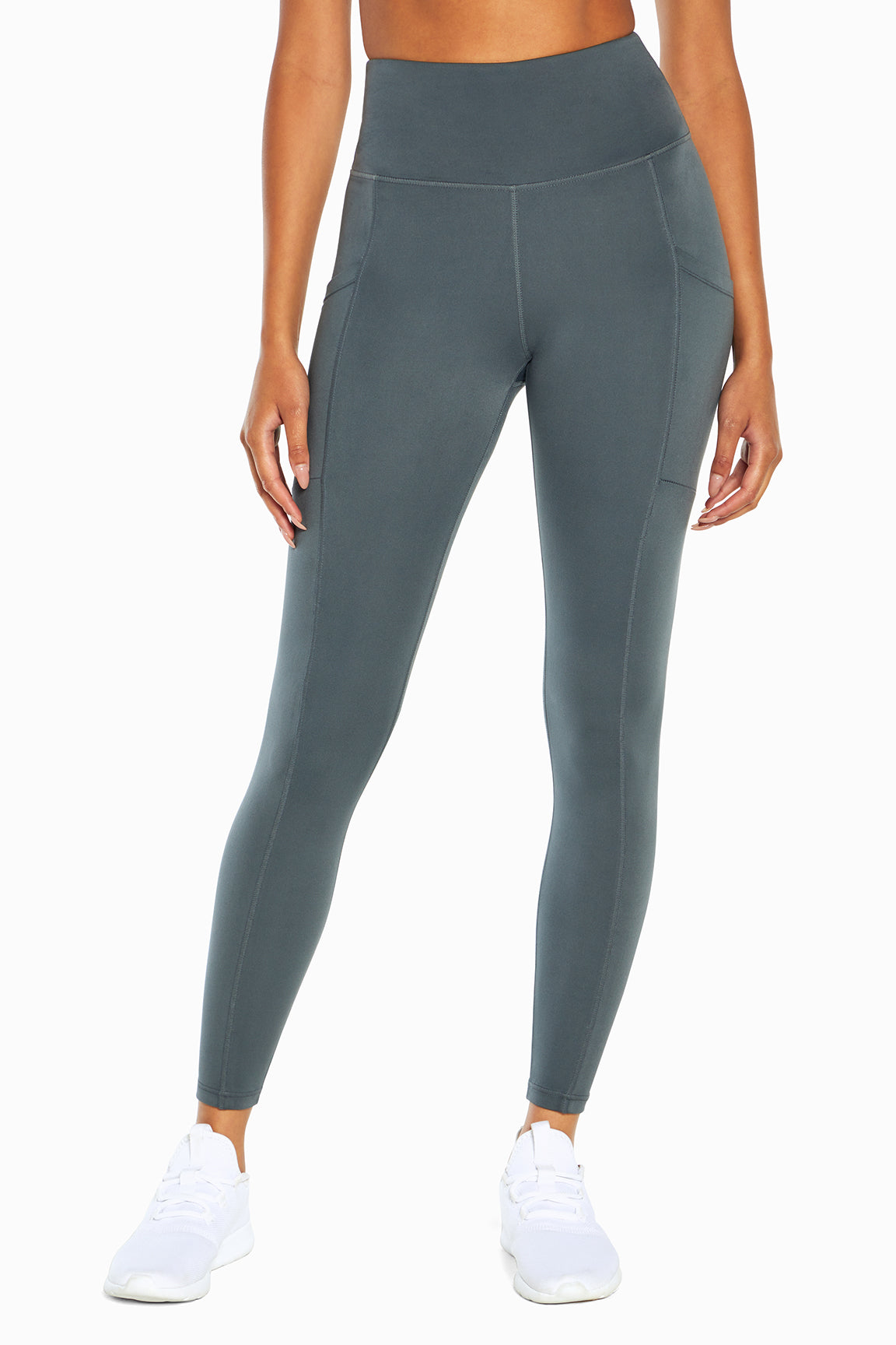 Talia Side Pocket Tummy Control Legging, alternate angle view, showing visible design features and texture of the stretch knit fabric.. 