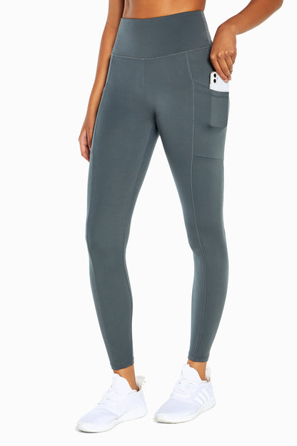 Talia Side Pocket Tummy Control Legging, alternate angle view, showing visible design features and texture of the stretch knit fabric.. 