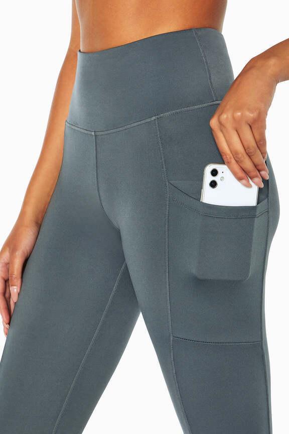 Talia Side Pocket Tummy Control Legging, alternate angle view, showing visible design features and texture of the stretch knit fabric.. 