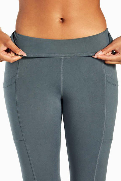 Talia Side Pocket Tummy Control Legging, alternate angle view, showing visible design features and texture of the stretch knit fabric.. 