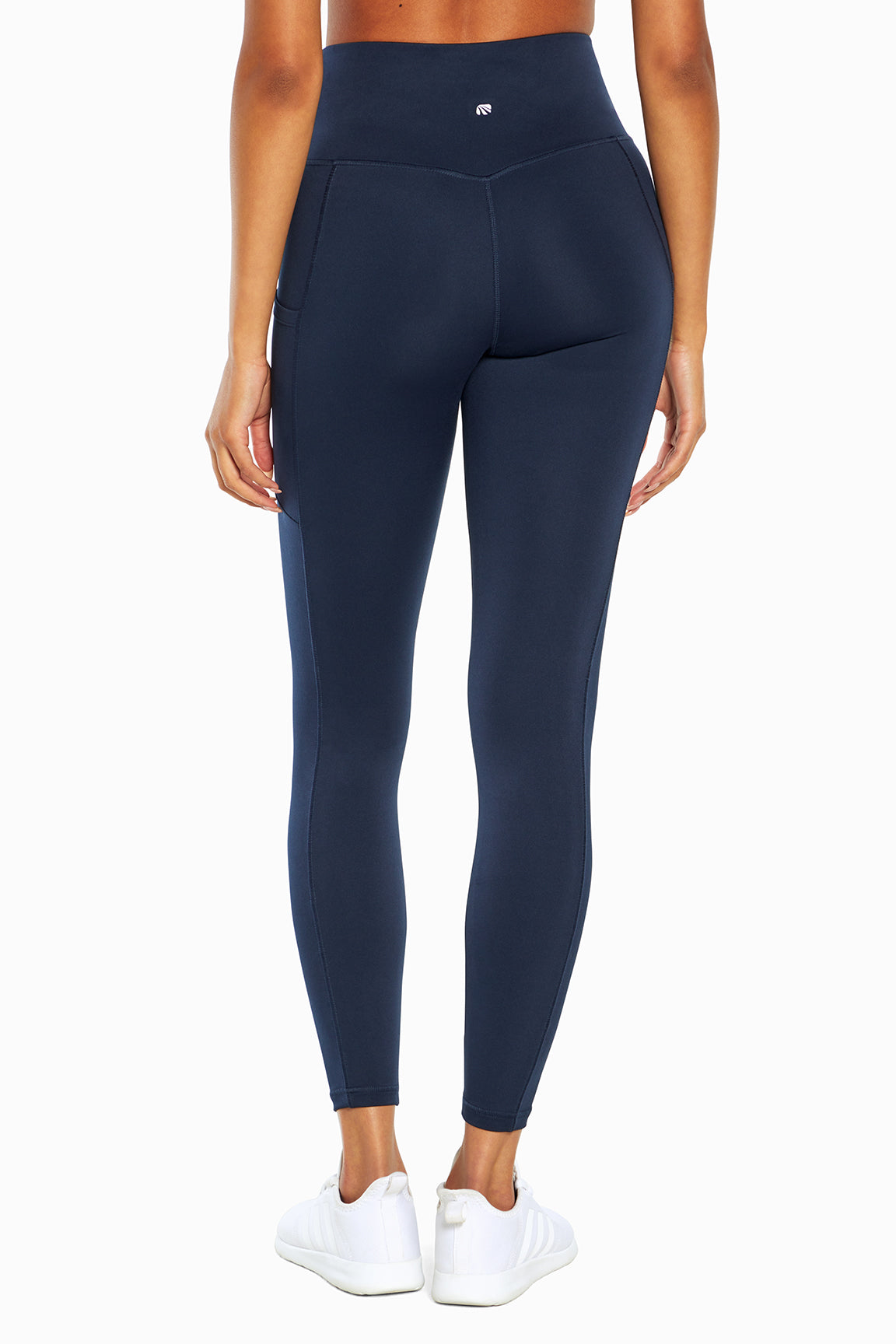 Talia Side Pocket Tummy Control Legging, close-up view of fabric and stitching, showing visible design features and texture of the stretch knit.. 