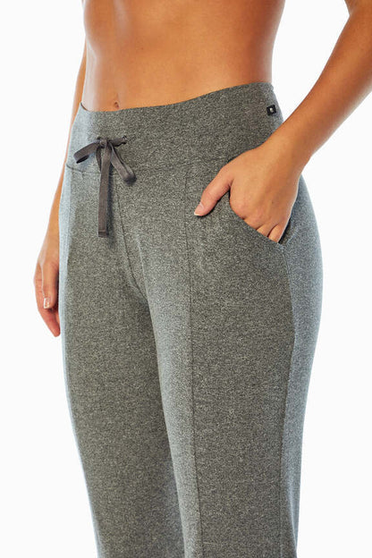 Mona Jogger, close-up view of fabric and stitching, showing visible design features and texture of the soft knit fabric.. 