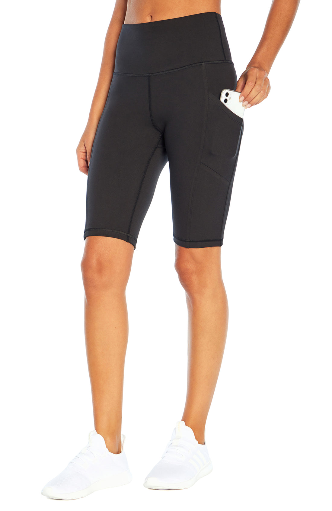 Olivia Side Pocket Tummy Control Bermuda Shorts, front view, showing visible design features and texture of the soft knit fabric..