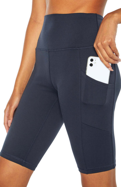 Olivia Side Pocket Tummy Control Bermuda Shorts, alternate angle view, showing visible design features and texture of the soft knit fabric.. 