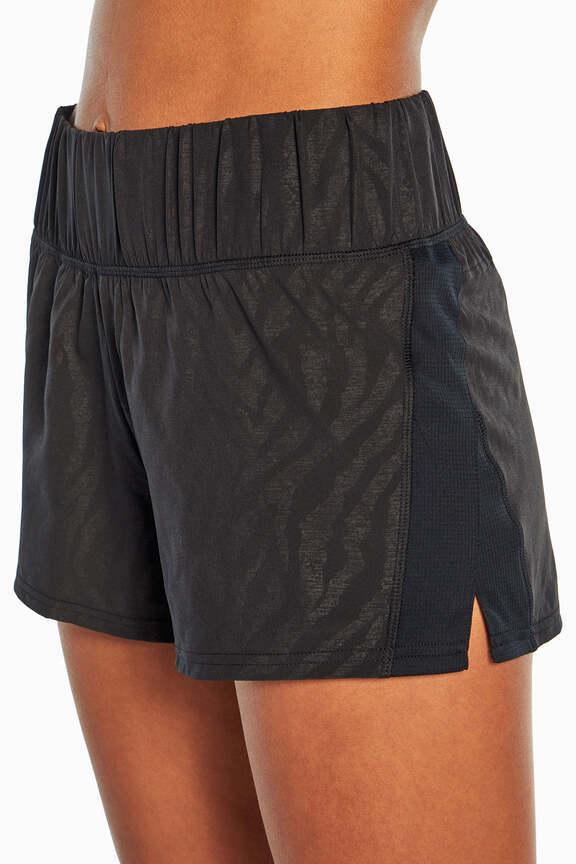 Express Short, alternate angle view, showing visible design features and texture of the soft knit fabric.. 