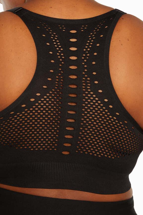 Alyssa Seamless Sports Bra (Plus Size), alternate angle view, showing visible design features and texture of the soft knit fabric.. 