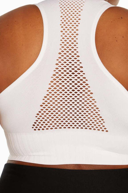 Cathy Seamless Sports Bra (Plus Size), alternate angle view, showing visible design features and texture of the soft knit fabric.. 