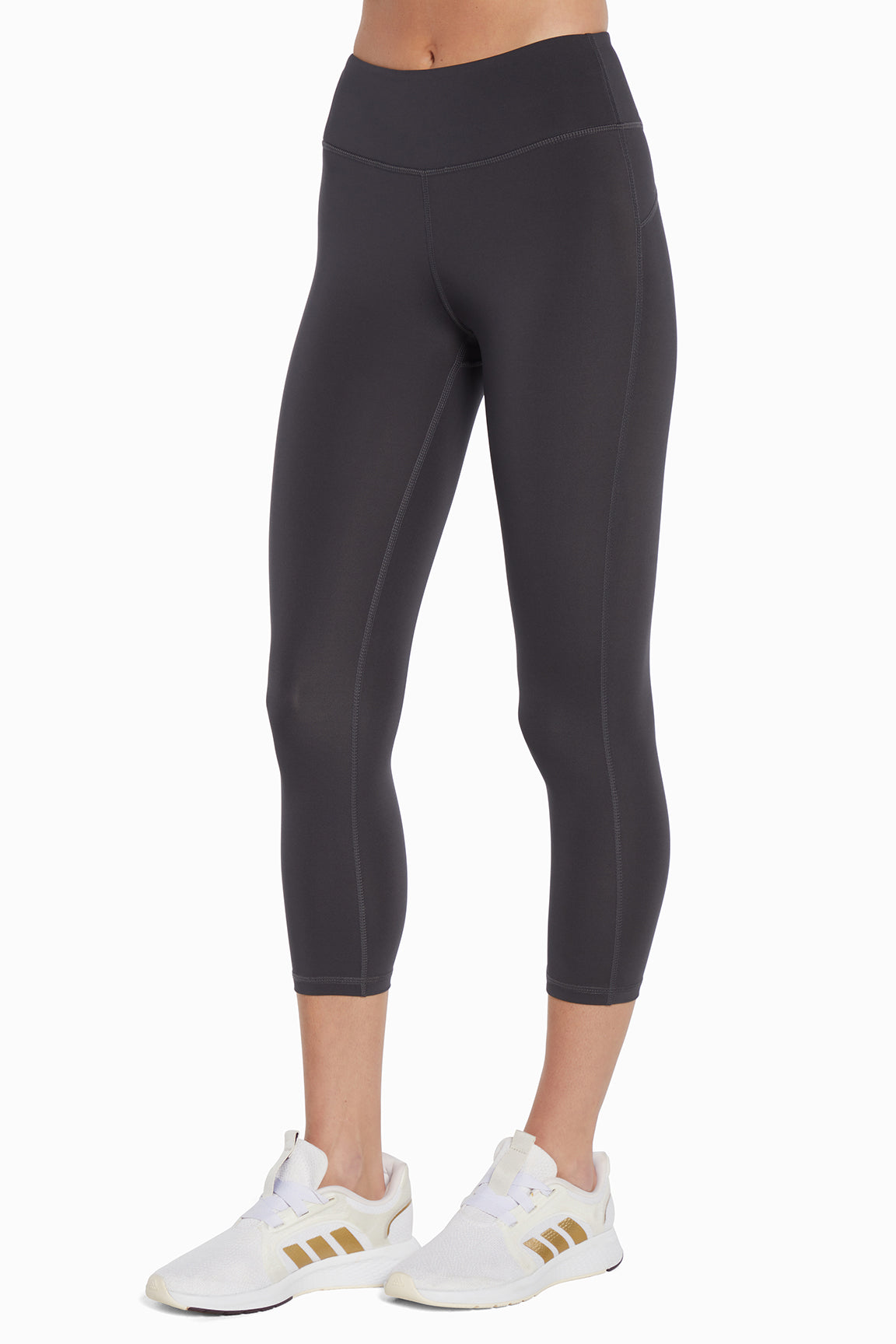 Active Basic Capri, alternate angle view, showing visible design features and texture of the soft knit fabric.. 