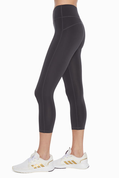 Active Basic Capri, alternate angle view, showing visible design features and texture of the soft knit fabric.. 