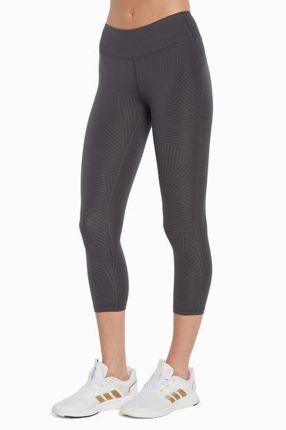Active Basic Capri, front view, showing visible design features and texture of the soft knit fabric.. 