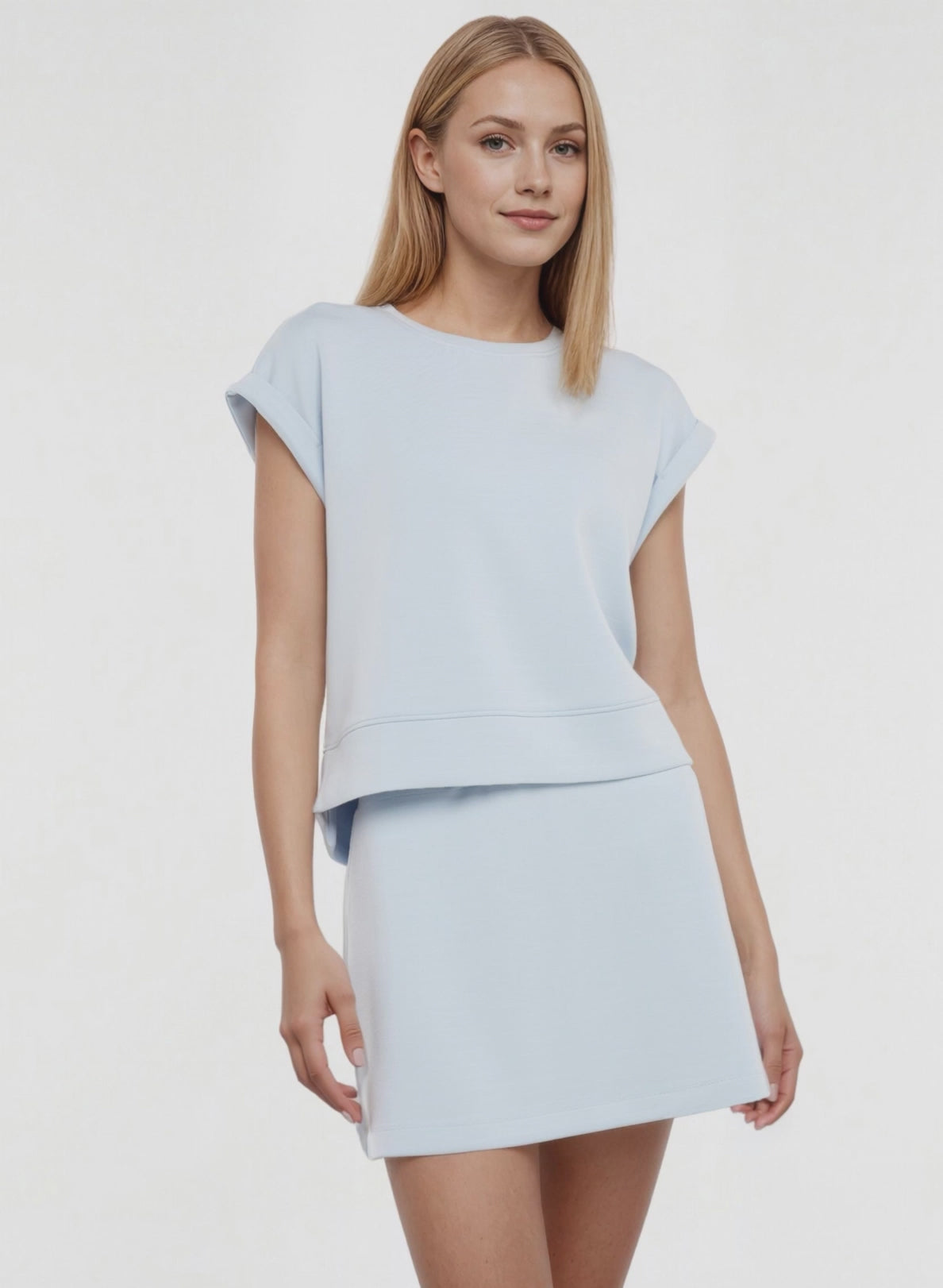Becky Short Sleeve Crew Neck Top, alternate angle view, showing visible design features and texture of the soft knit fabric. 